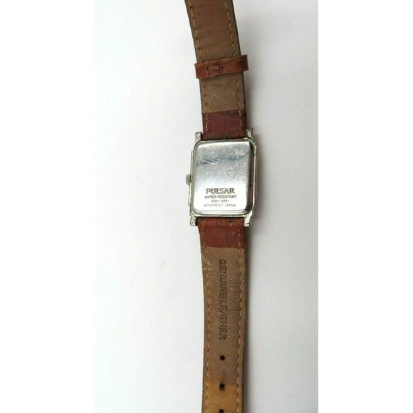 Vintage Woman's Gold Deco Pulsar Watch with Brown Leather Band FOR PARTS ED7 - Picture 3 of 4